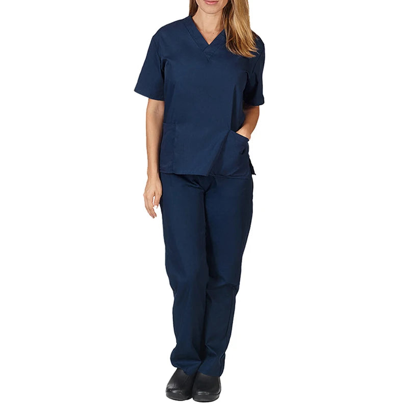 Hospital Women Doctor Nursing Uniform Casual Short Sleeved V-Neck Jogger Suits Nurse Pharmacy Working Scrubs Medical Uniforms