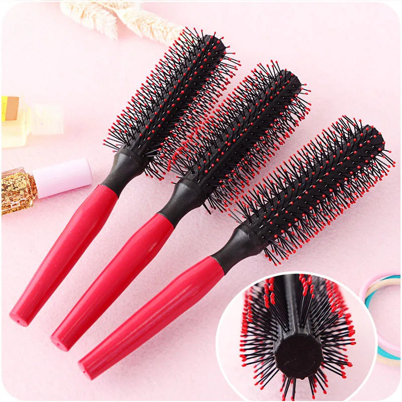 Professional Plastic Round Brush Comb Spiral Roller Curly Hair Combs Massager Hairbrush Dressing Salon Barber Comb Hairstyle red