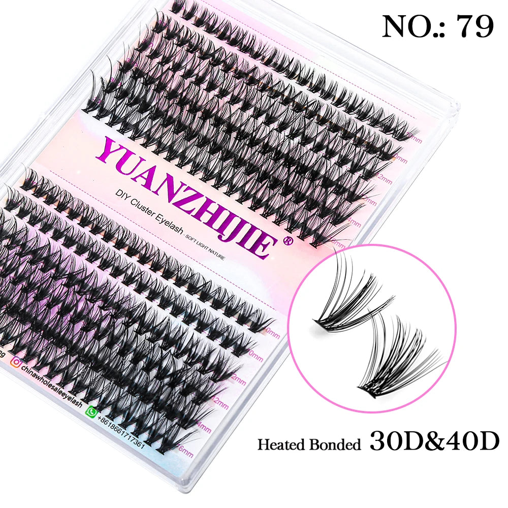 High Quality YUANZHIJIE Lightweight Heat Bonded Segmented Lashes 8-16mm Mix Size 3D Effect Long-lasting Clusters Eyelash Trays