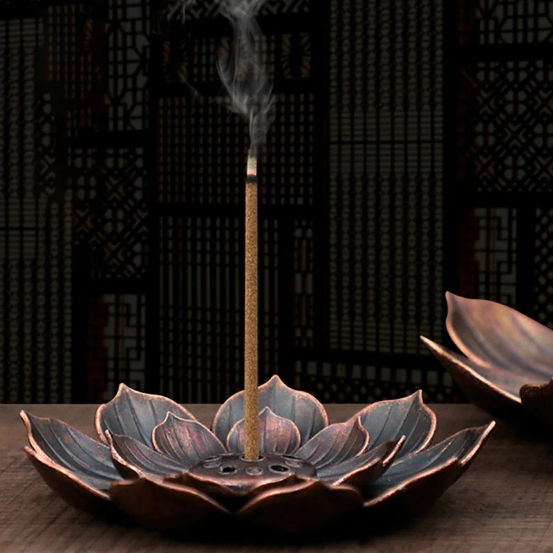 Meditation Buddha Sandalwood Stick Holder Burner Round Dish Lotus Flower Catcher Plate Incense Holders Home Decor kadzidełka