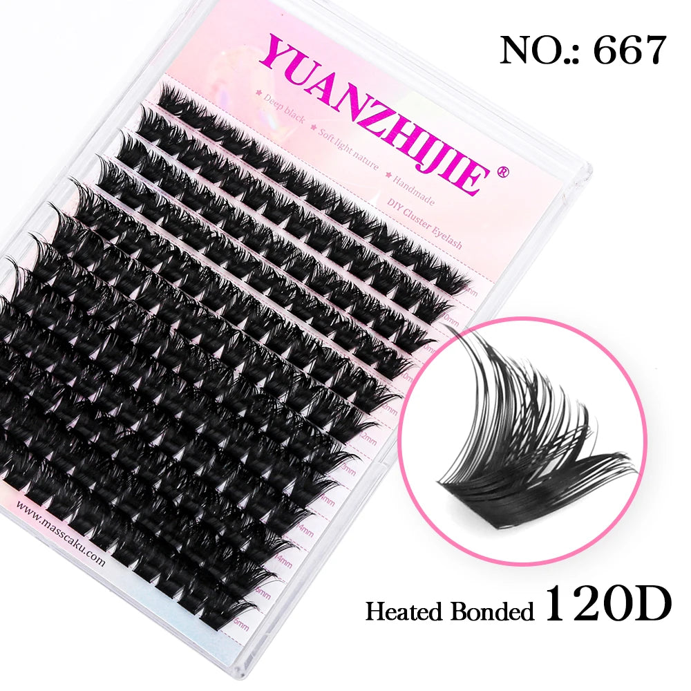 High Quality YUANZHIJIE Lightweight Heat Bonded Segmented Lashes 8-16mm Mix Size 3D Effect Long-lasting Clusters Eyelash Trays