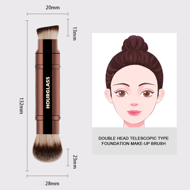 HOURGLASS 4/2 head multifunction hidden makeup brush, for powder foundation concealer eye shadow，good for travel and gift