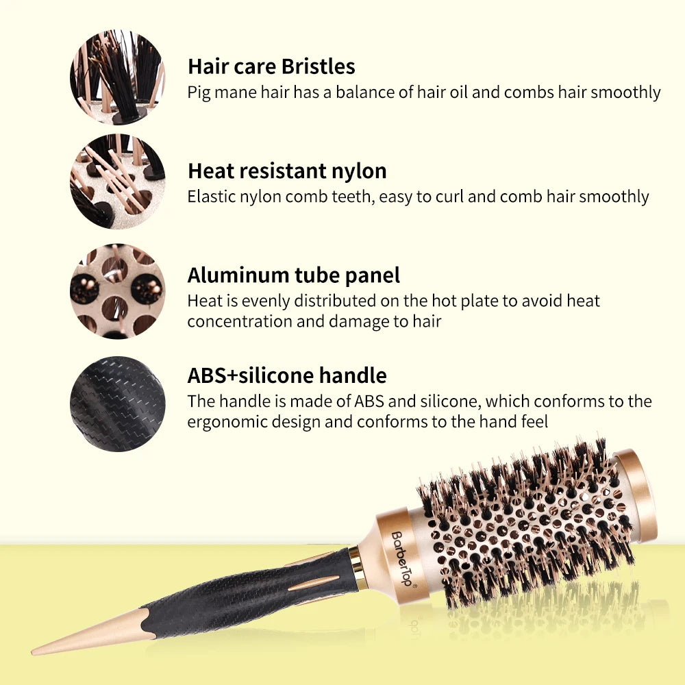 Salon Hairdressing Comb Durable Ceramic Iron Aluminium Tube Round Comb Gold Hairdressing Brush Barber Styling Tools