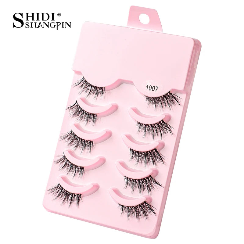 Manga Lashes 5 Pairs Anime Cosplay Faux Mink Lashes Korean Natural short Full Strip Lashes Clear Band Soft Eyelashes Extension