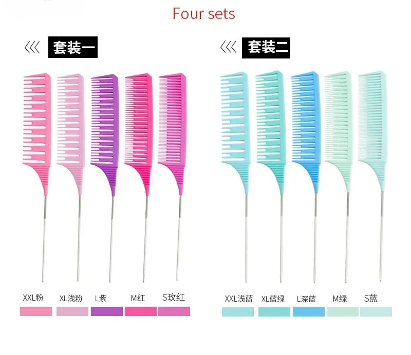 5pcs Hairbrush Hair Styling Combs Tailed Comb Set Coloring Dyeing Comb Salon Tool Sectioning Highlighting Weaving Cutting Comb