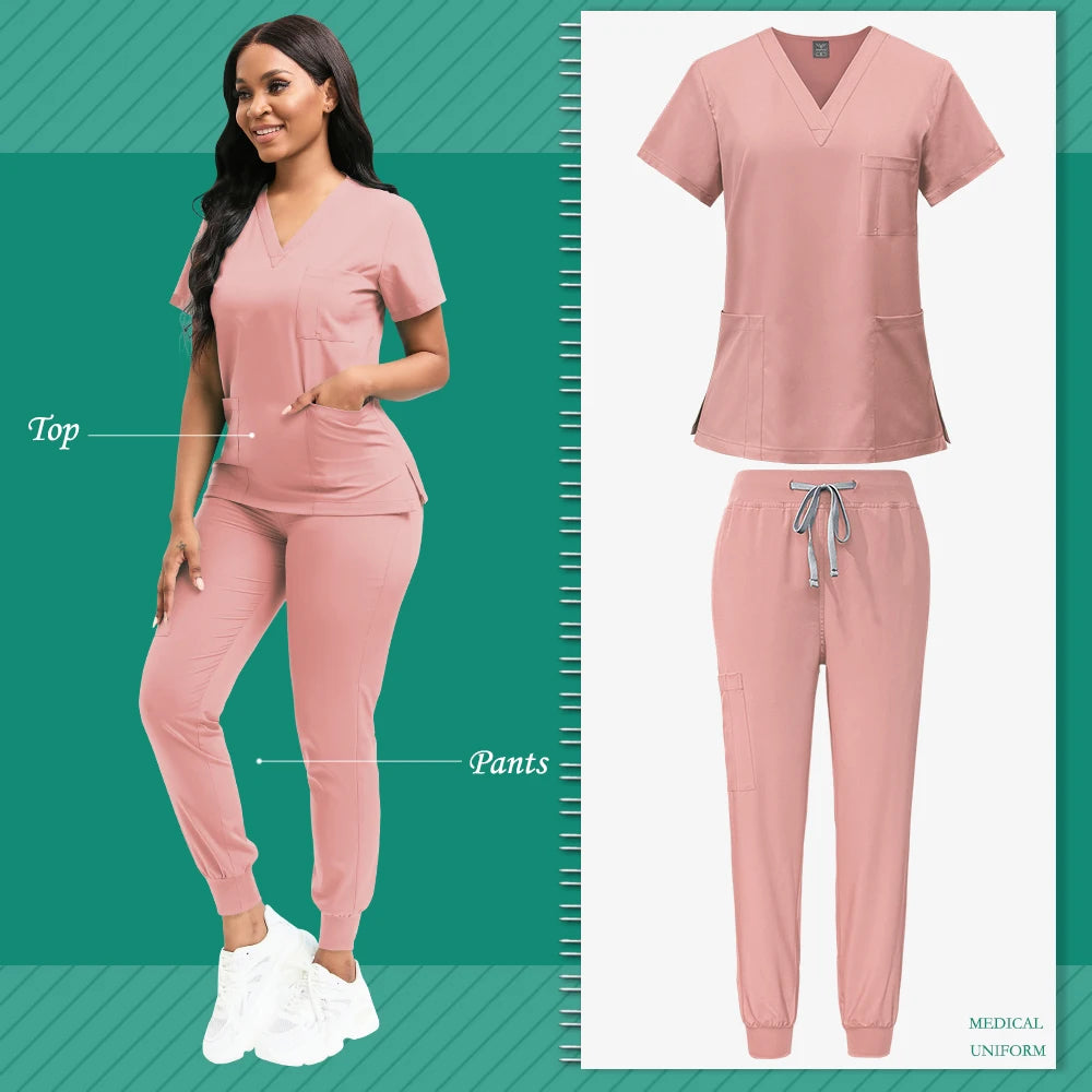 Cleaning Uniform for Women Nursing Scrub Top Pants Medical Suit Pediatric Nanny Work Wear Operating Room Surgical Gown Wholesale