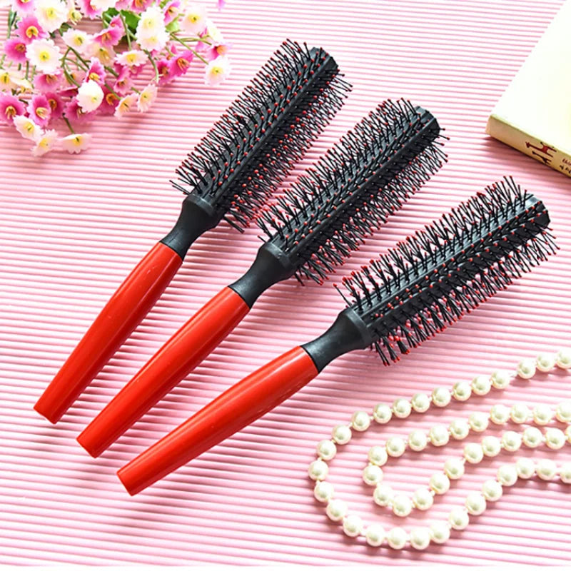 Professional Plastic Round Brush Comb Spiral Roller Curly Hair Combs Massager Hairbrush Dressing Salon Barber Comb Hairstyle red