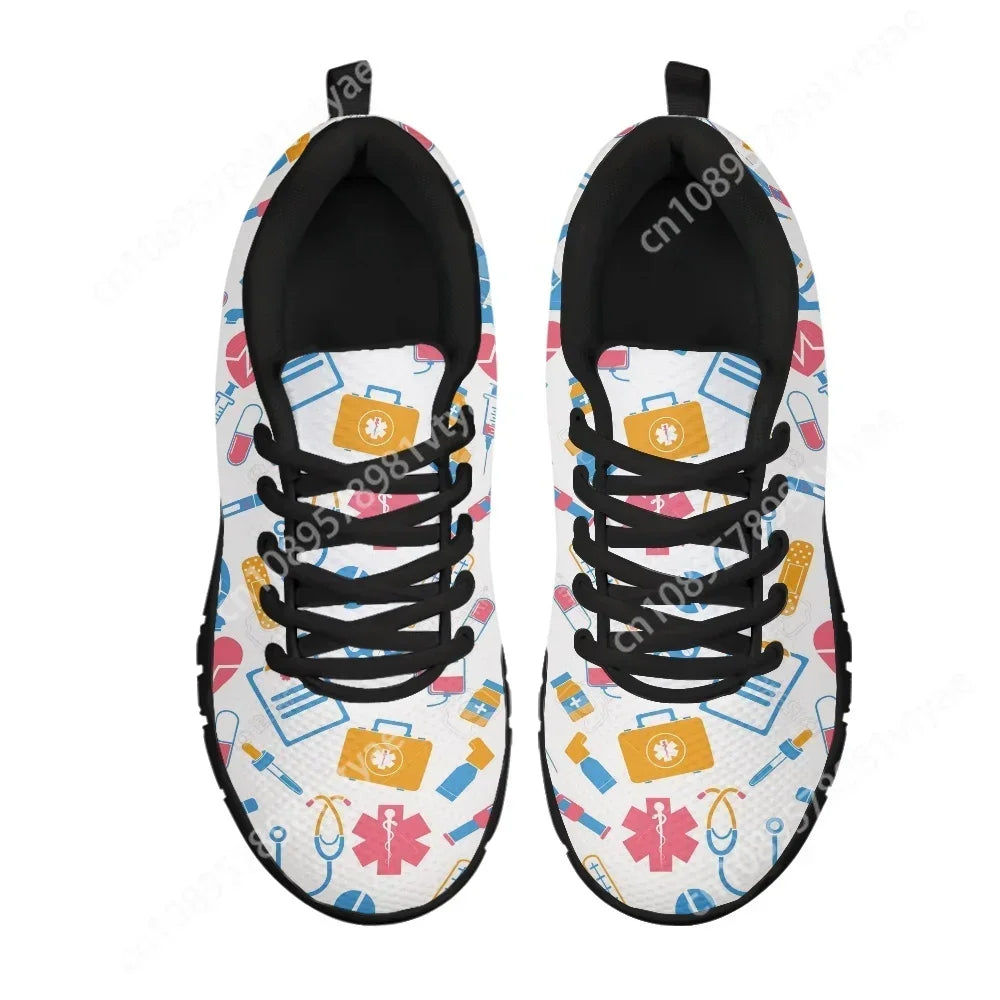 Custom Made Nurse Flat Shoes Cute Cartoon Medical Pattern Women Nursing Shoes Female Casual Running Sneakers Light Mesh Footwear