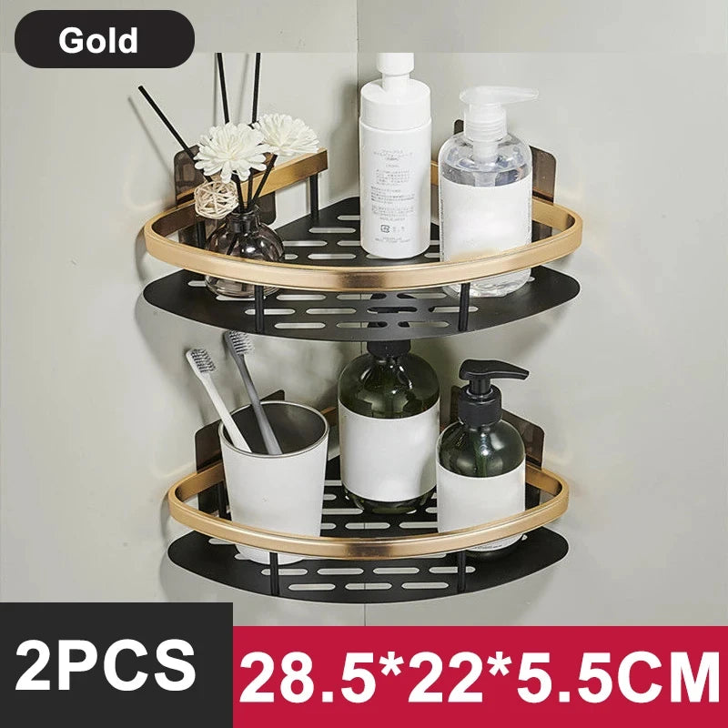 Bathroom Shelf Kitchen Storage Organizer Aluminum Alloy Shampoo Rack Shower Shelf Bathroom Accessories No Drill Shelf