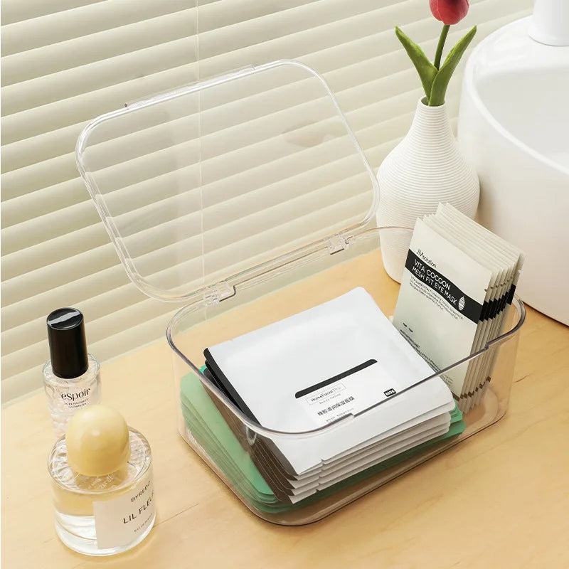 Transparent Acrylic Cosmetics Storage Box with Lid Waterproof Dustproof Jewelry Make Up Organizer for Home Desktop Storage Box