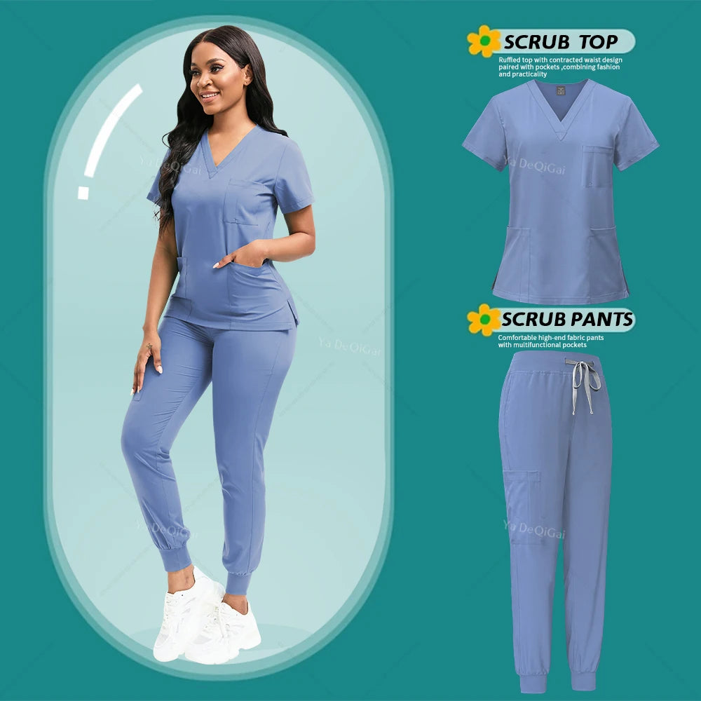 Newest Nursing White Doctor Nurse Uniforms Women Men Scrubs Set Medical Clothing Beauty Salon Workwear