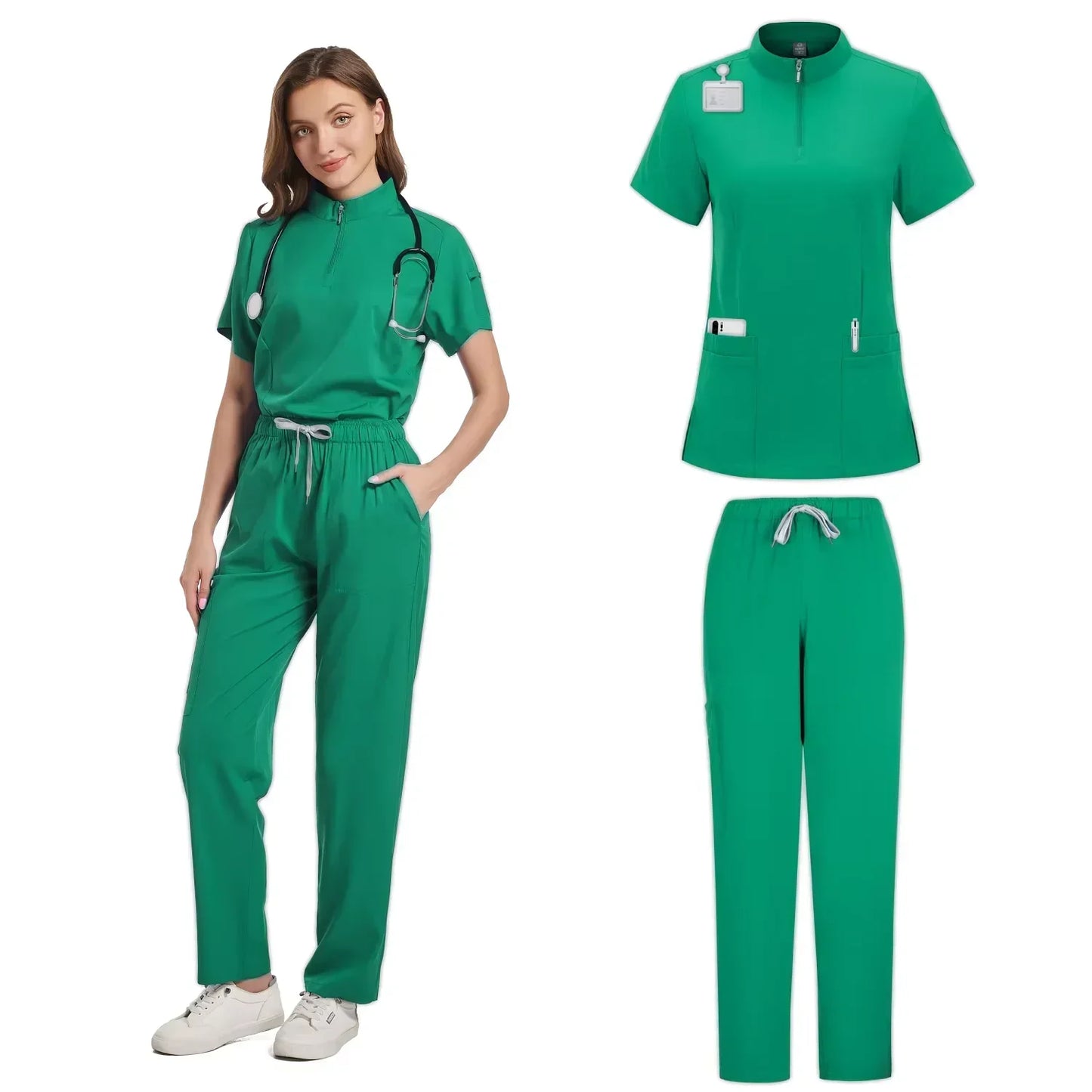 Hot Sale Tops Straight Pants Pet Clinic Nursing Scrubs Uniforms Sets Women'S 12 Color Stretch Medical Uniform Summer Scrubs Set