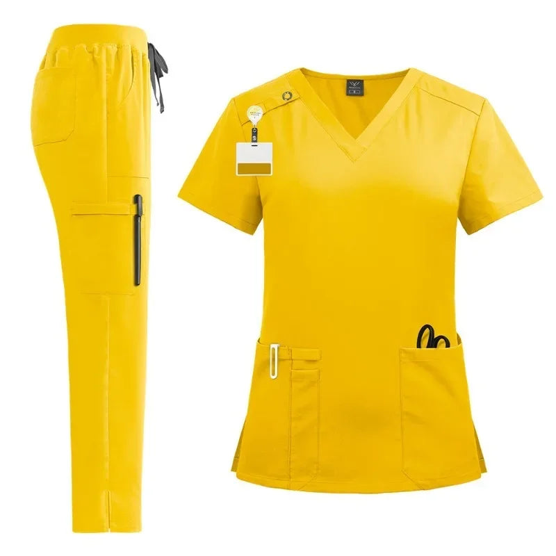 Uniforme d'Allaitement à Manches Courtes et Col en V pour Femme, Ensemble de Vêtements de Travail Médicaux Multicolores