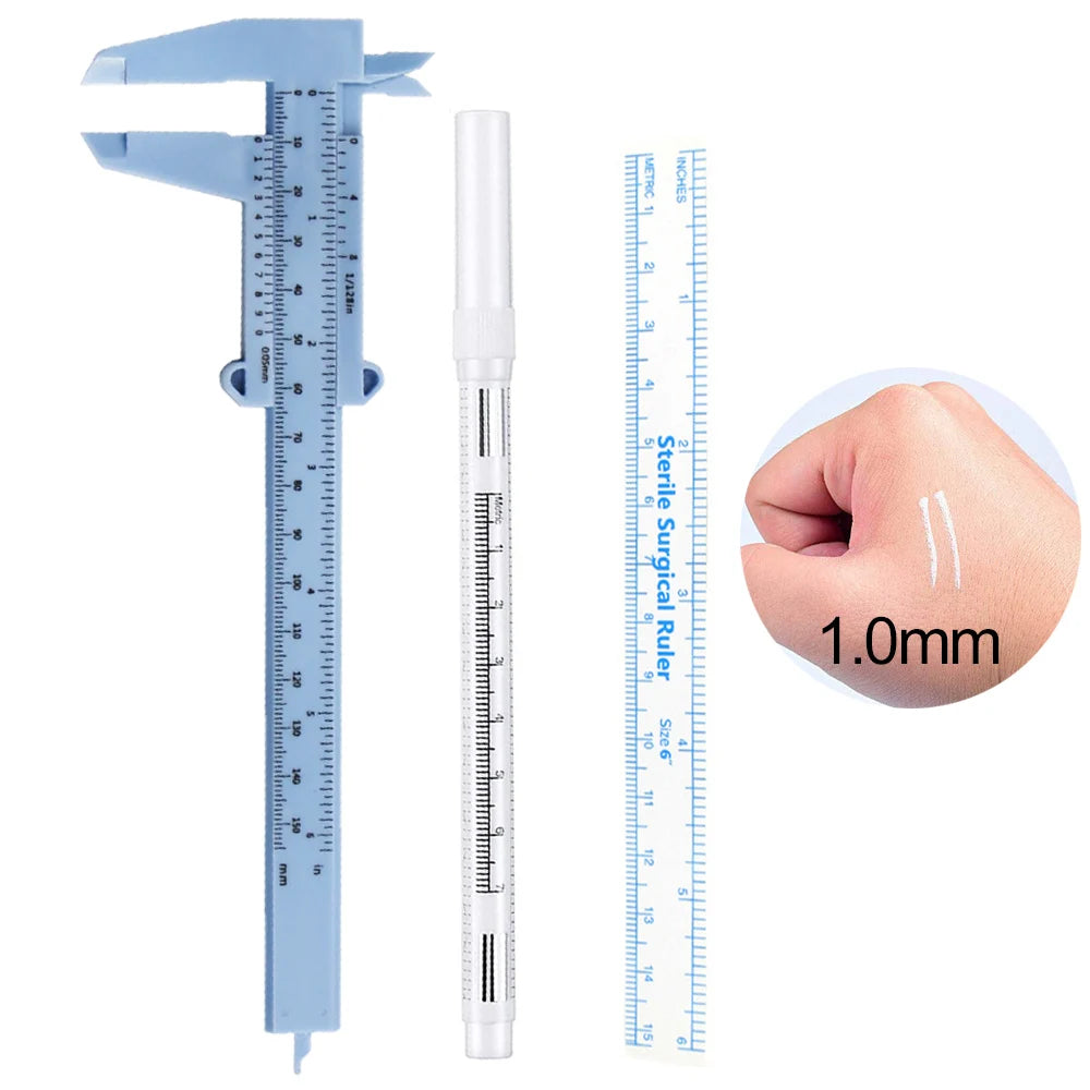 White Surgical Eyebrow Tattoo Skin Marker Pen Tattoo Marker Pen With Measuring Ruler Microblading Makeup Permanent Accesories