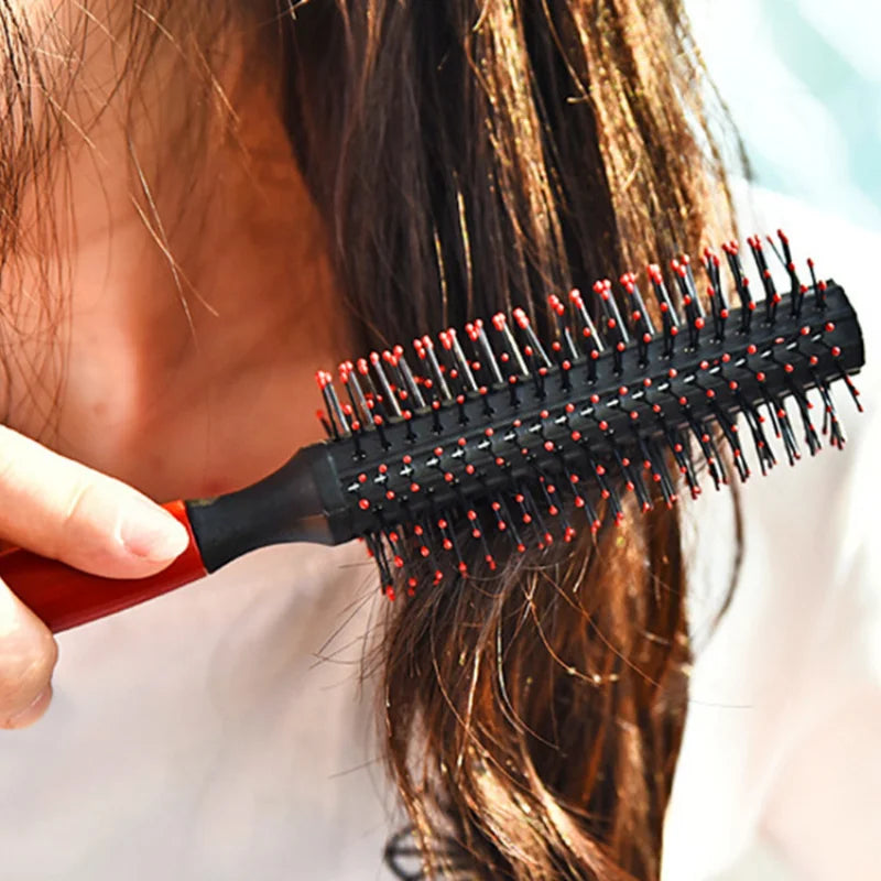 Professional Plastic Round Brush Comb Spiral Roller Curly Hair Combs Massager Hairbrush Dressing Salon Barber Comb Hairstyle red