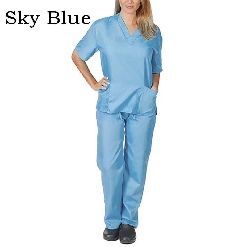 Hospital Women Doctor Nursing Uniform Casual Short Sleeved V-Neck Jogger Suits Nurse Pharmacy Working Scrubs Medical Uniforms