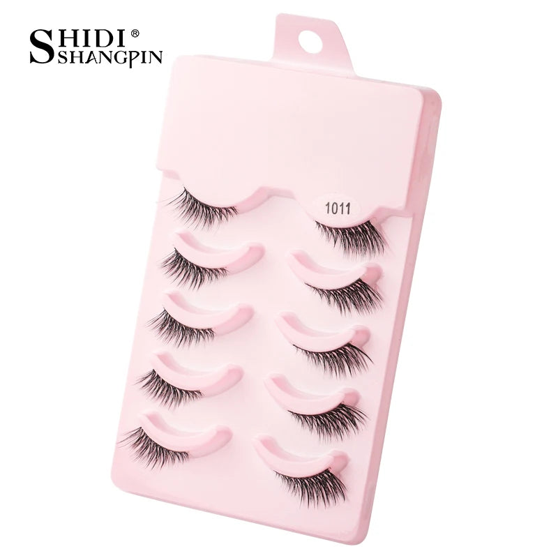 Manga Lashes 5 Pairs Anime Cosplay Faux Mink Lashes Korean Natural short Full Strip Lashes Clear Band Soft Eyelashes Extension