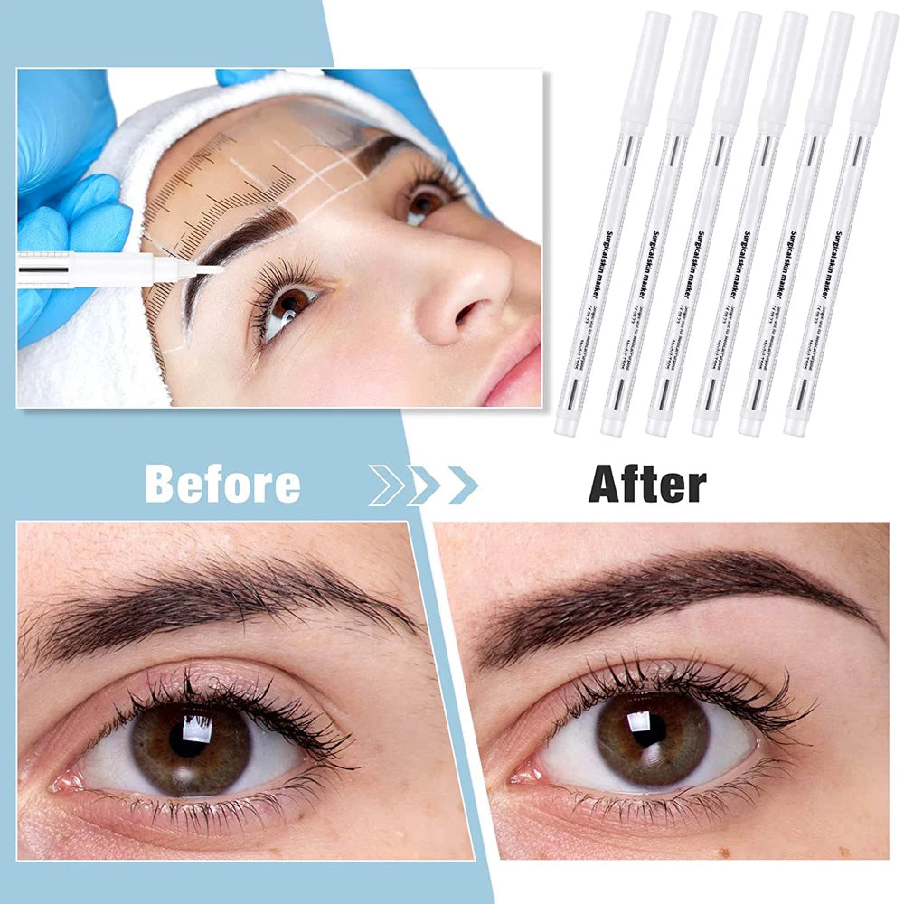 White Surgical Eyebrow Tattoo Skin Marker Pen Tattoo Marker Pen With Measuring Ruler Microblading Makeup Permanent Accesories