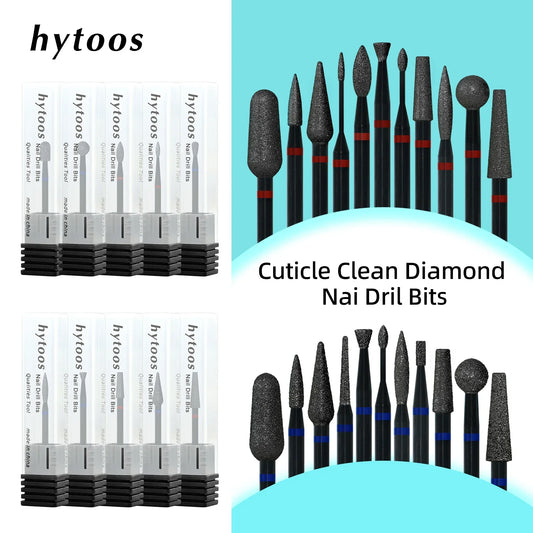 HYTOOS Black Diamond Nail Drill Bits Pro Russian Cuticle Bit for Nail Drill Dead Skin Cuticle Cleaner Nails Pre-treatment Tools