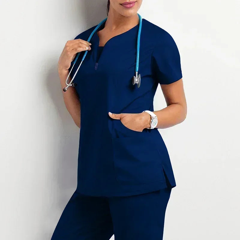 Sleeved Apparel Top Pharmacy Working Medical Hospital Doctor Nursing Uniform V-neck Jogger Nurse Women Casual Short