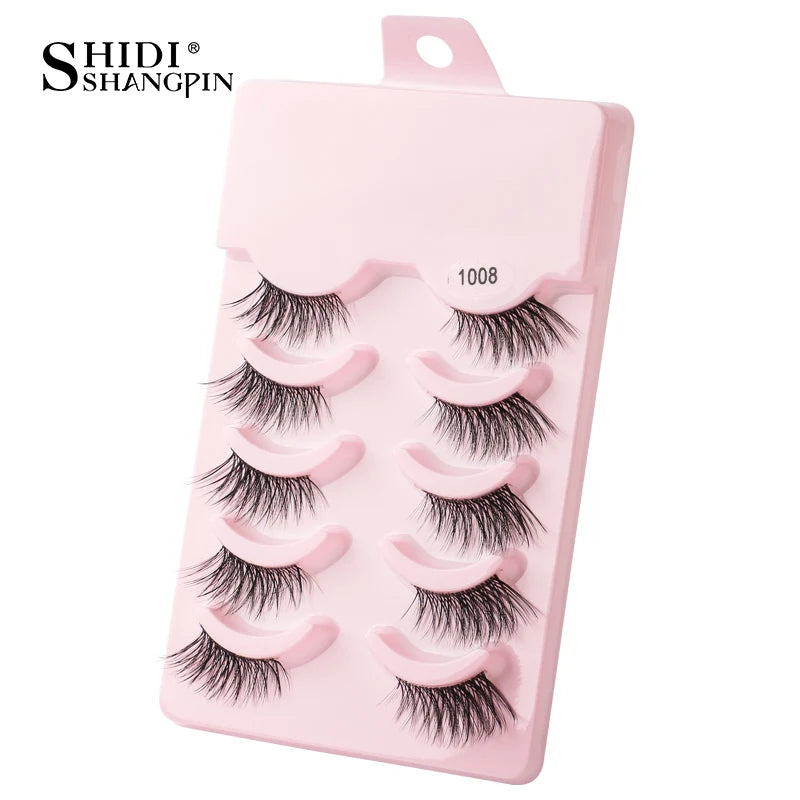 Manga Lashes 5 Pairs Anime Cosplay Faux Mink Lashes Korean Natural short Full Strip Lashes Clear Band Soft Eyelashes Extension