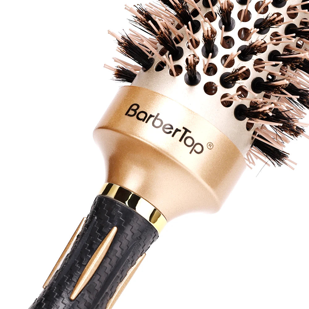 Salon Hairdressing Comb Durable Ceramic Iron Aluminium Tube Round Comb Gold Hairdressing Brush Barber Styling Tools