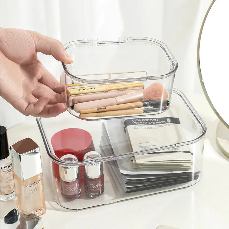 Transparent Acrylic Cosmetics Storage Box with Lid Waterproof Dustproof Jewelry Make Up Organizer for Home Desktop Storage Box