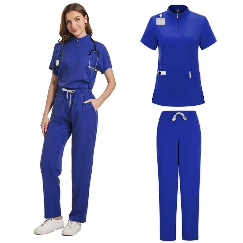 Hot Sale Tops Straight Pants Pet Clinic Nursing Scrubs Uniforms Sets Women'S 12 Color Stretch Medical Uniform Summer Scrubs Set