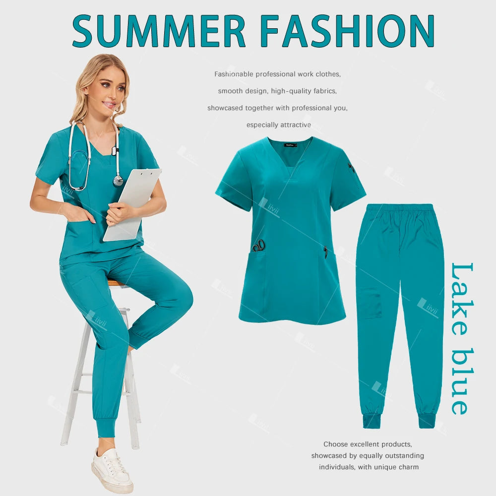 Surgical Uniforms Woman Scrub Set Medical Nurse Beauty Salon Workwear Clinical Scrubs Top Pants Spa Doctor Nursing Clinical Suit