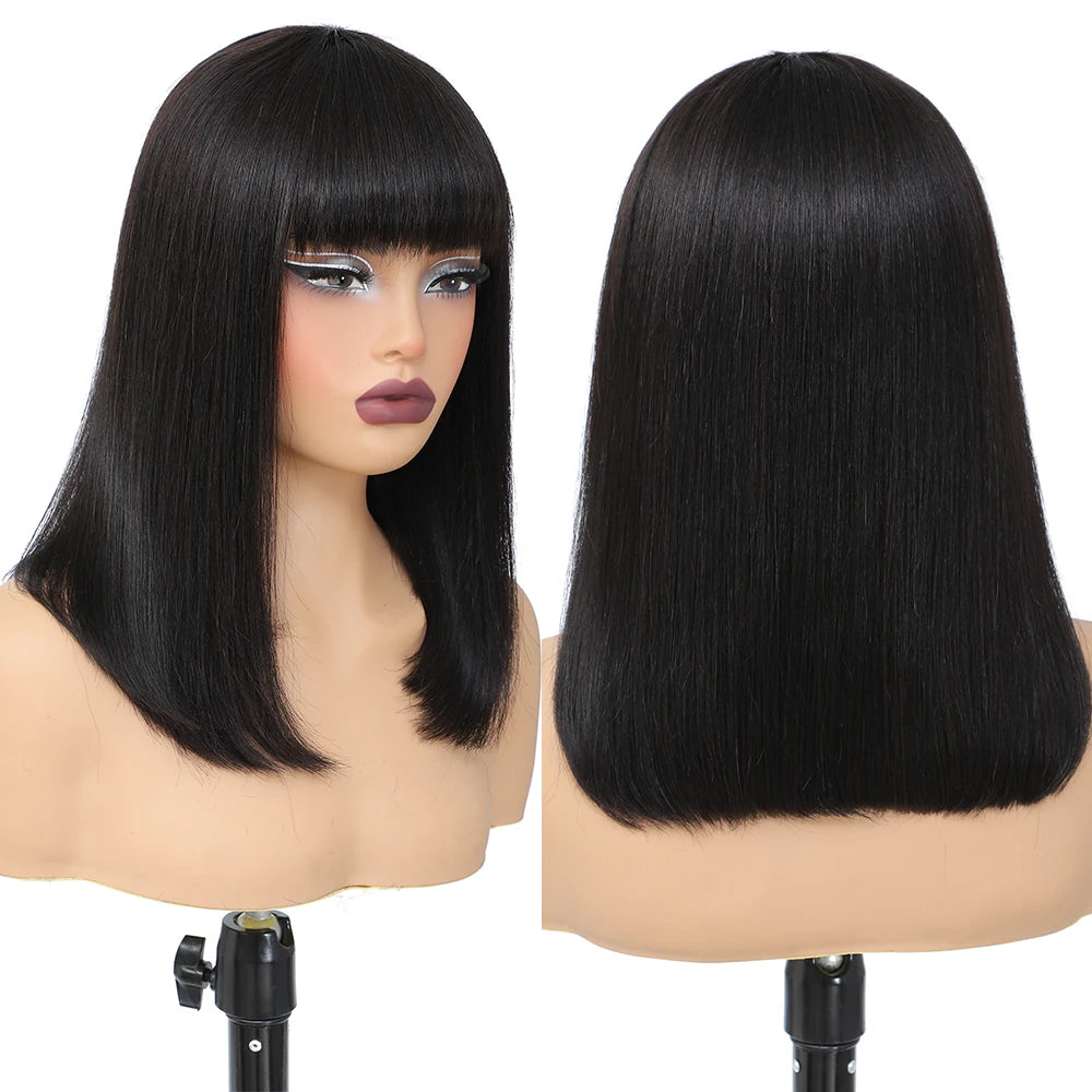 Short Bob Wig with Bangs Straight Human Hair Bob with Bangs Wig Human Hair 180% Density Straight Bang Bob Wig For Women