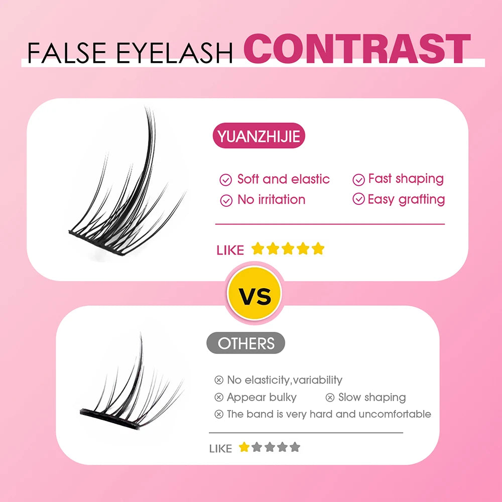 High Quality YUANZHIJIE Lightweight Heat Bonded Segmented Lashes 8-16mm Mix Size 3D Effect Long-lasting Clusters Eyelash Trays