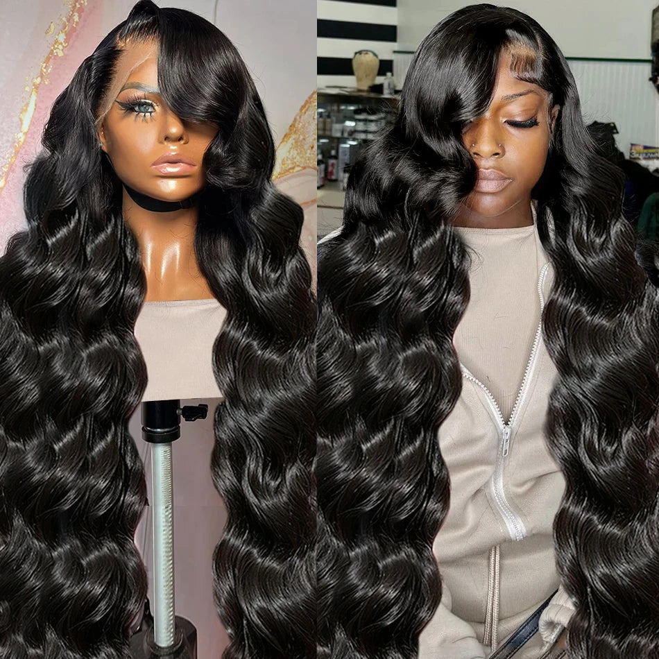 13x4 Body Wave Lace Frontal Human Hair Wig Brazilian 200% Density 26 30 Inch Transparent Lace Front Human Hair Wigs Black Women