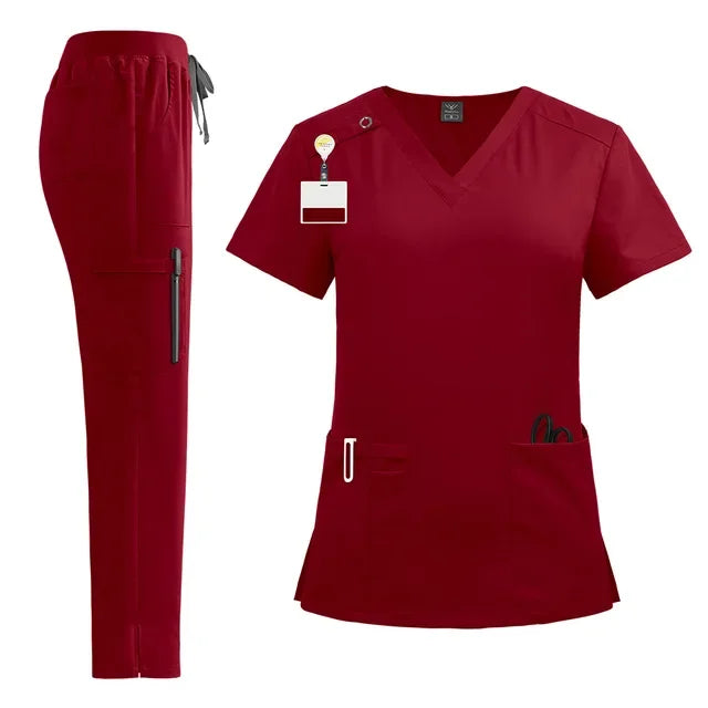 Uniforme d'Allaitement à Manches Courtes et Col en V pour Femme, Ensemble de Vêtements de Travail Médicaux Multicolores