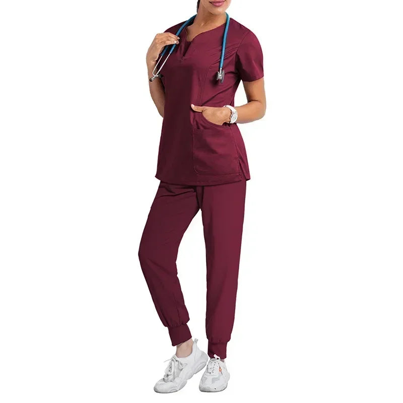 Sleeved Apparel Top Pharmacy Working Medical Hospital Doctor Nursing Uniform V-neck Jogger Nurse Women Casual Short