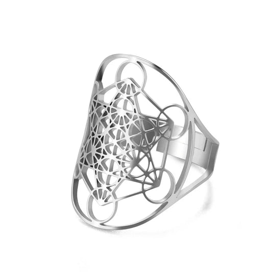 Sacred Geometry Archangel Metatron Adjustable Ring Stainless Steel Rings For Women Men