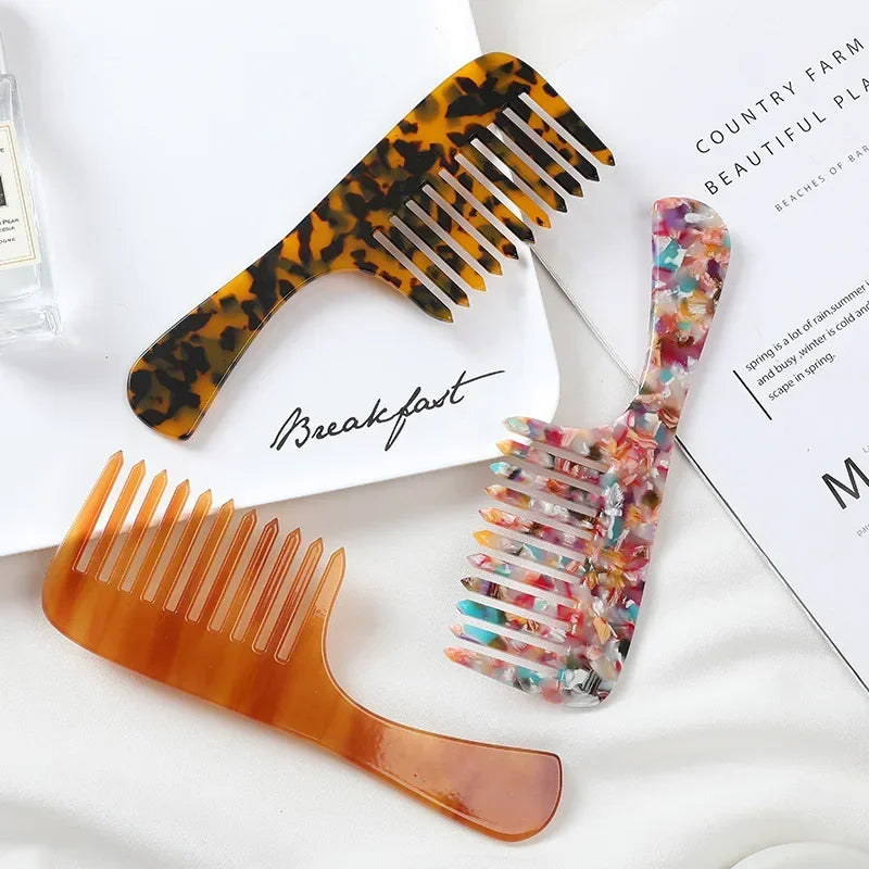 Hair Comb Wide Teeth Acetate Hairdressing Comb Anti-static Massage Hairbrush Colorful Hair Styling Tools Leopard Anti Static