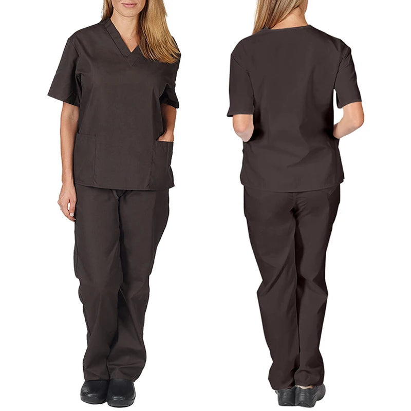 Hospital Women Doctor Nursing Uniform Casual Short Sleeved V-Neck Jogger Suits Nurse Pharmacy Working Scrubs Medical Uniforms