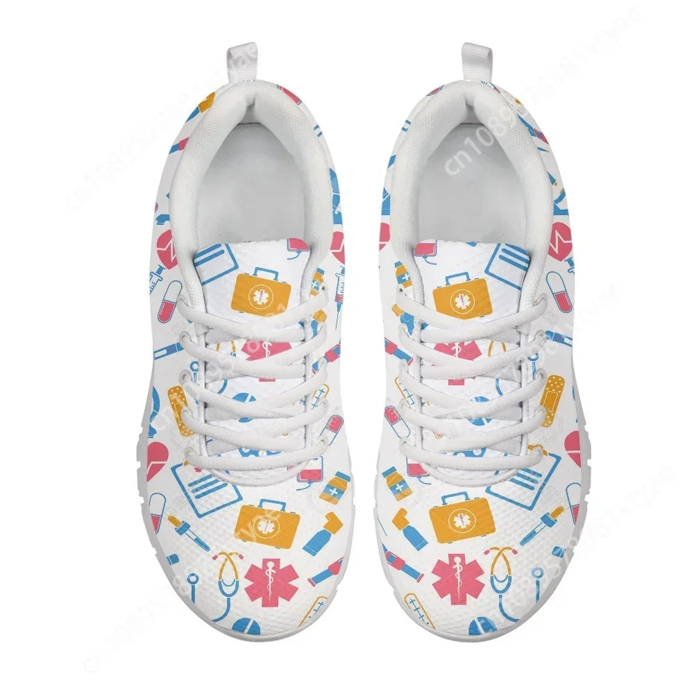 Custom Made Nurse Flat Shoes Cute Cartoon Medical Pattern Women Nursing Shoes Female Casual Running Sneakers Light Mesh Footwear