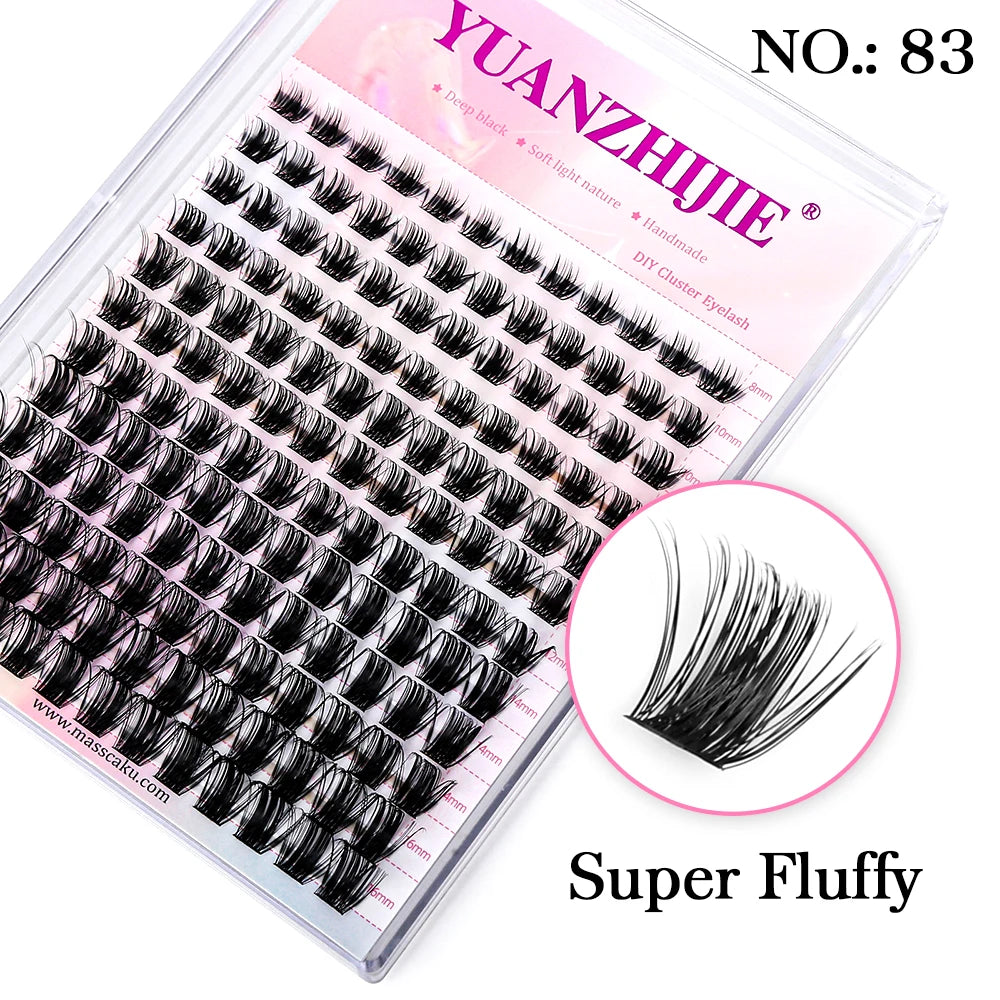 High Quality YUANZHIJIE Lightweight Heat Bonded Segmented Lashes 8-16mm Mix Size 3D Effect Long-lasting Clusters Eyelash Trays