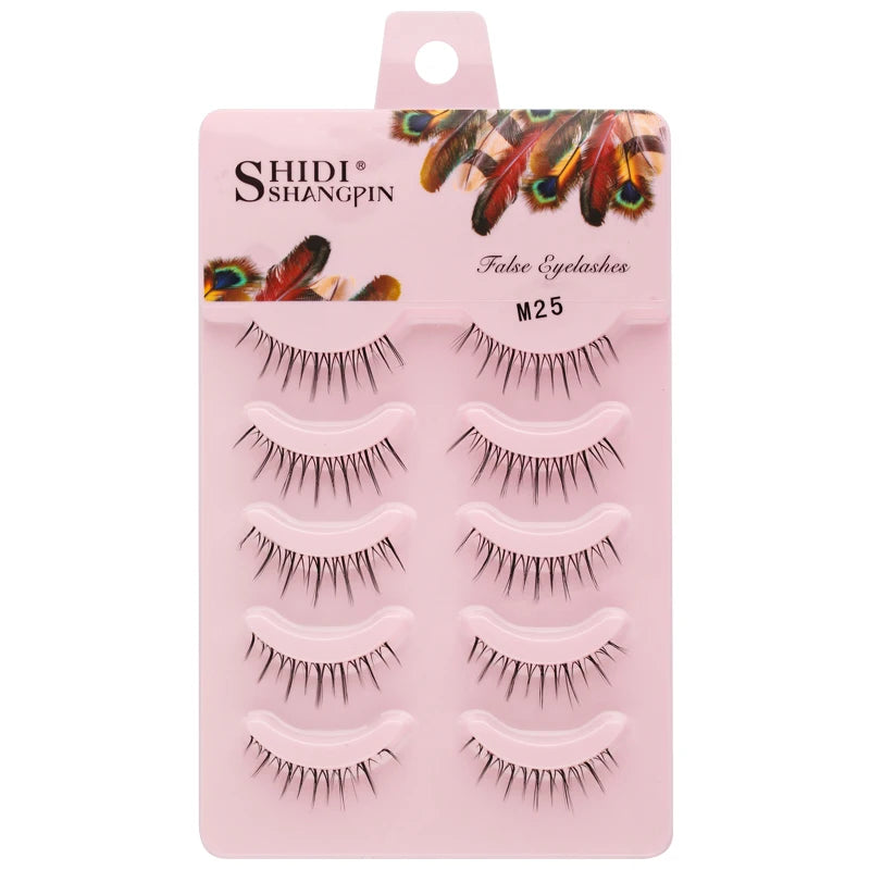 Manga Lashes 5 Pairs Anime Cosplay Faux Mink Lashes Korean Natural short Full Strip Lashes Clear Band Soft Eyelashes Extension