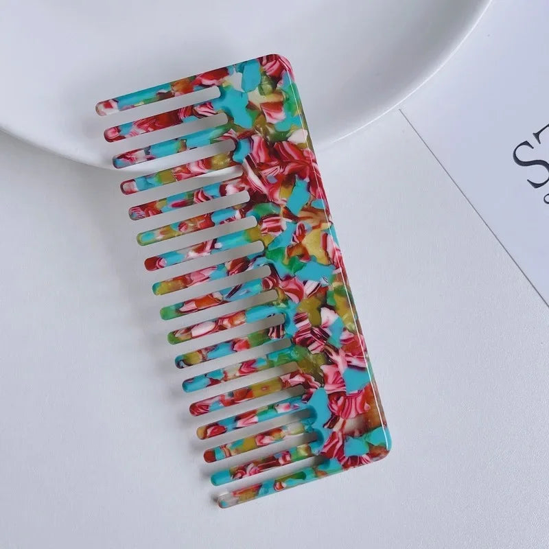 Wide Large Tooth Pocket Hair Comb Acetate Tortoise Shell Anti-static Handmade Marble Leopard Print Hairdressing Combs