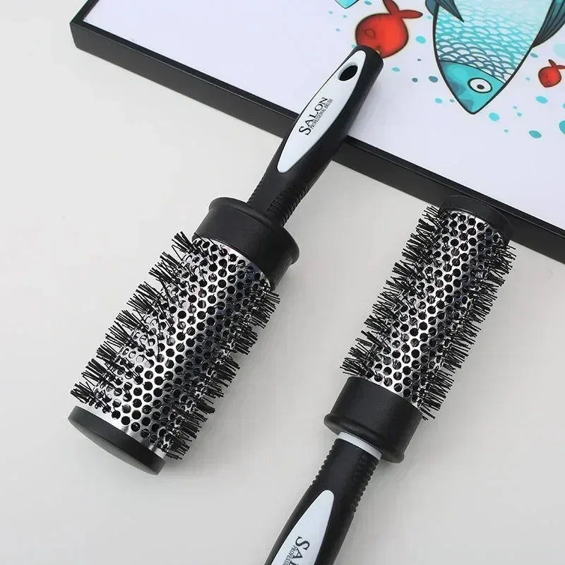 Hair Styling Hair Brush Nylon Comb Cylinder Curly Hair Rolling Comb Thermal Aluminum Tube Round Barrel Comb Curly Tool