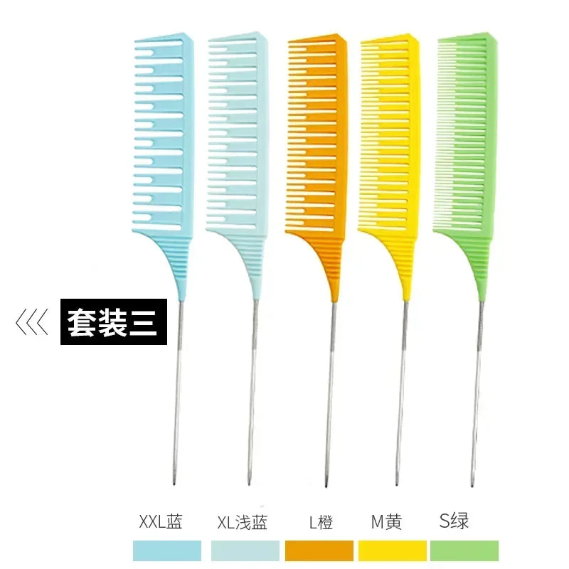 5pcs Hairbrush Hair Styling Combs Tailed Comb Set Coloring Dyeing Comb Salon Tool Sectioning Highlighting Weaving Cutting Comb