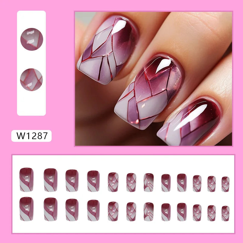 Yellow Flowers 24 Pcs Press on Nails Pink Gradient Fake Nails Glossy Artificial Finger Manicure Reusable False Nails for Women