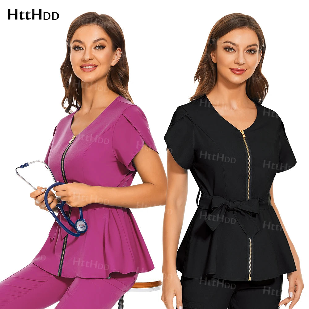 Beauty Spa Uniforms Fashionable Short Sleeved Shirt High Quality Medical Scrubs Women Veterinary Uniform Top Soft Nursing Jacket