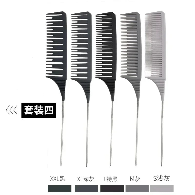 5pcs Hairbrush Hair Styling Combs Tailed Comb Set Coloring Dyeing Comb Salon Tool Sectioning Highlighting Weaving Cutting Comb