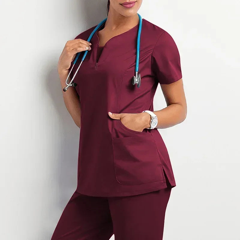 Sleeved Apparel Top Pharmacy Working Medical Hospital Doctor Nursing Uniform V-neck Jogger Nurse Women Casual Short