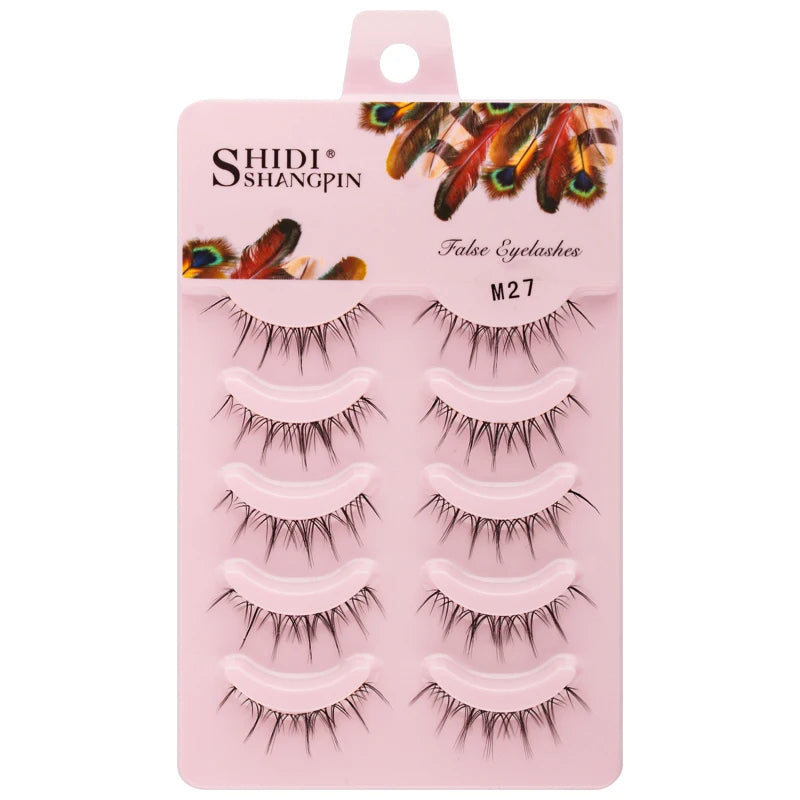 Manga Lashes 5 Pairs Anime Cosplay Faux Mink Lashes Korean Natural short Full Strip Lashes Clear Band Soft Eyelashes Extension