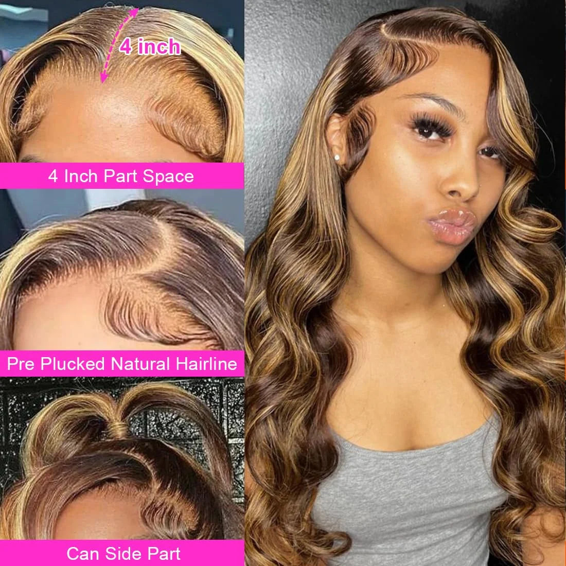 Transparent Highlight 13x4 13x6 Body Wave Lace Front Human Hair Wigs For Women Bleached Brazilian Lace Frontal Wig PrePlucked