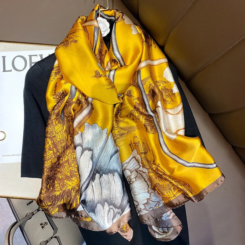 180*90cm Large Silk Satin Scarf Hijab Women Print Spring New Shawl Wrap Female Hand Foulard Pashmina Travel Echarpe 2022 NEW